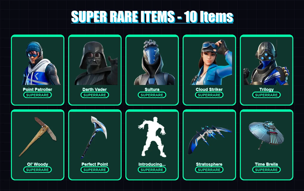 [PS4/PS5/XBOX/PC] | Point Patroller | Darth Vader | Sultura | Cloud Striker | Trilogy | 110 skin | 165 pickaxe | 90 emote | 144 glider | Lv2436