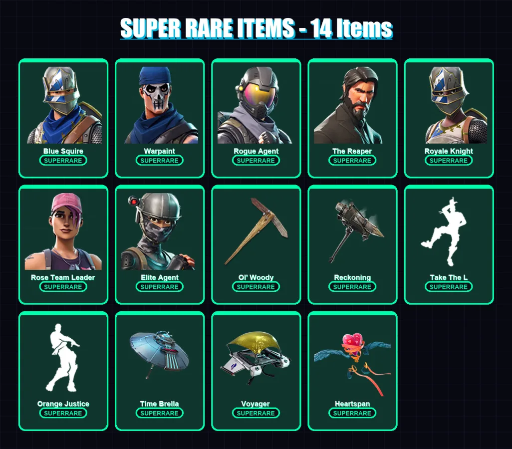 [PC/XBOX/PSN] | Blue Squire | Warpaint | Rogue Agent | The Reaper | Royale Knight | 62 skin | 44 pickaxe | 65 emote | 49 glider | Lv568