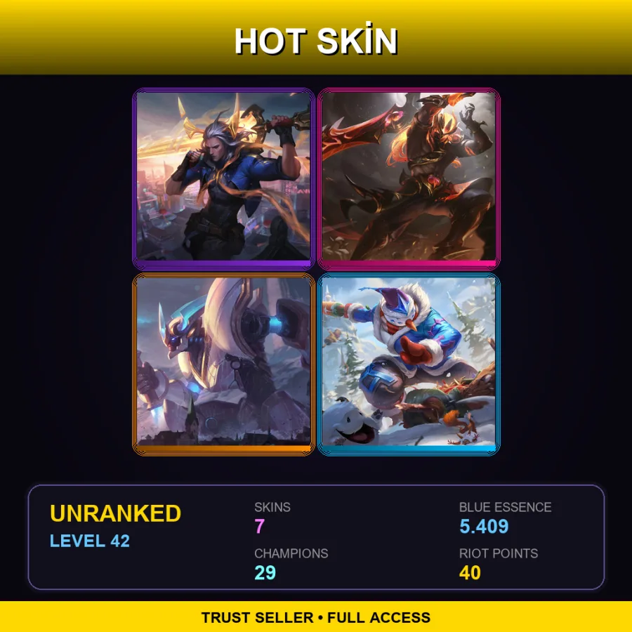 EUW | Lv42 | Unranked | 7 Skin | 29 Champ