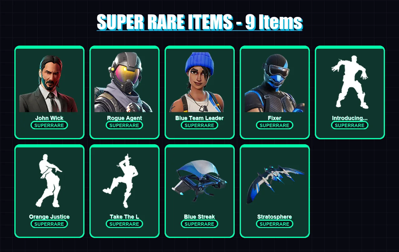 [PS4/PS5/PC] | John Wick | Rogue Agent | Blue Team Leader | Fixer | The Origin | 75 skin | 73 pickaxe | 64 emote | 72 glider | Lv895