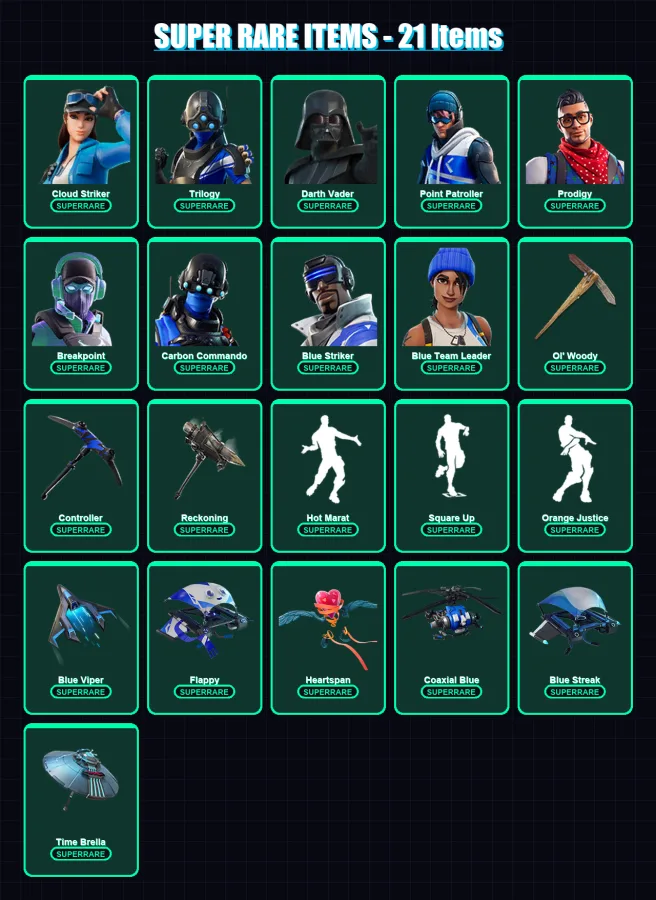 [PS4/PS5/PC] | Cloud Striker | Trilogy | Darth Vader | Point Patroller | Prodigy | 161 skin | 193 pickaxe | 147 emote | 156 glider | Lv4075 — Fortnite account