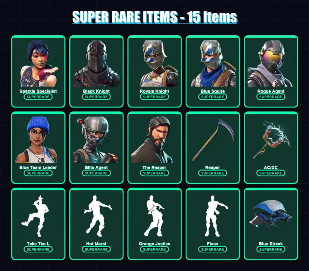 [PC/XBOX/PSN] | Sparkle Specialist | Black Knight | Royale Knight | Blue Squire | Rogue Agent | 41 skin | 25 pickaxe | 39 emote | 28 glider | Lv431