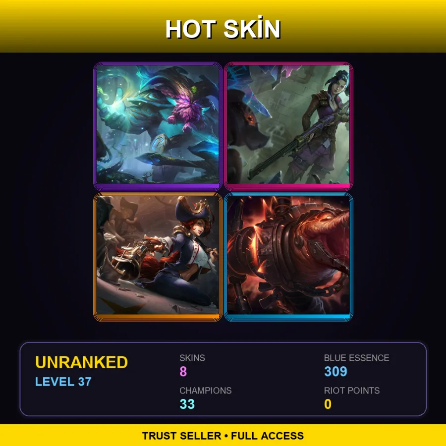 LAN | Lv37 | Unranked | 8 Skin | 33 Champ — LoL account