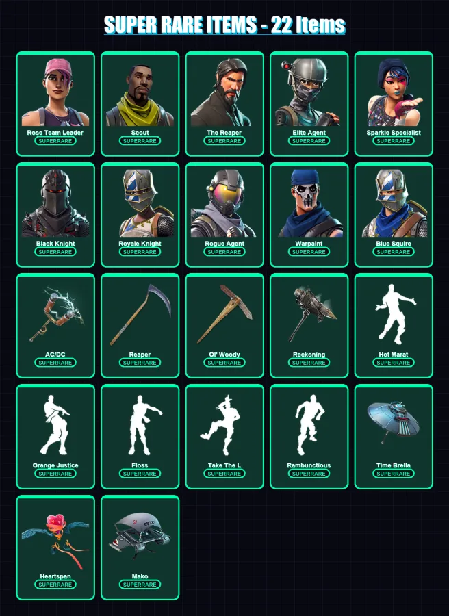 [PS4/PS5/PC] | Rose Team Leader | Scout | The Reaper | Elite Agent | Sparkle Specialist | 130 skin | 78 pickaxe | 108 emote | 72 glider | Lv1171