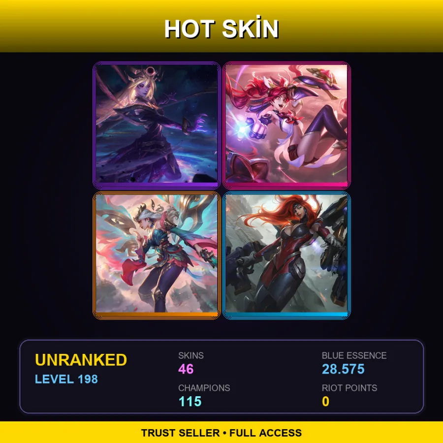 LAN | Lv198 | Unranked | 46 Skin | 115 Champ — LoL account