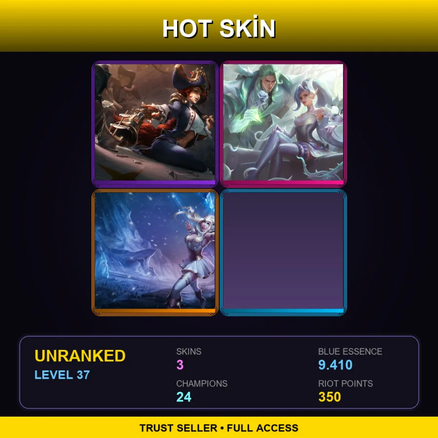 EUW | Lv37 | Unranked | 3 Skin | 24 Champ