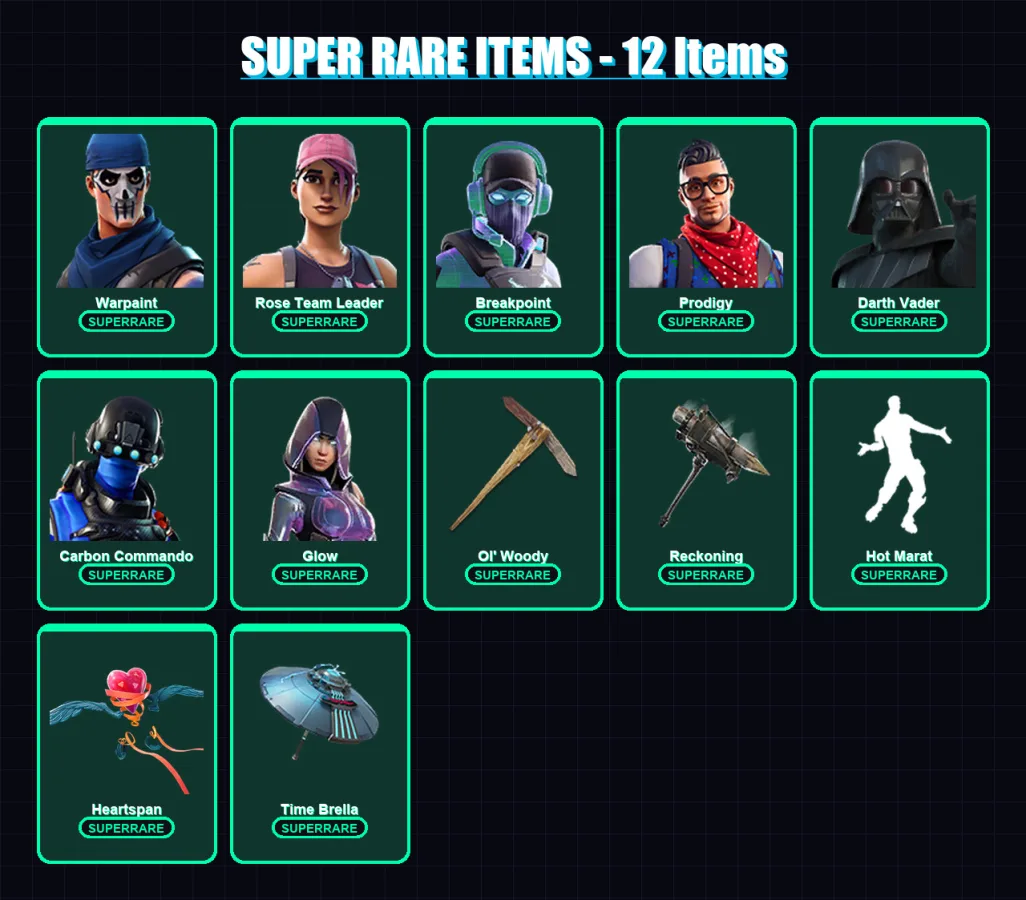 [PC/XBOX] | Warpaint | Rose Team Leader | Breakpoint | Prodigy | Darth Vader | 107 skin | 126 pickaxe | 121 emote | 124 glider | Lv1867 — Fortnite account