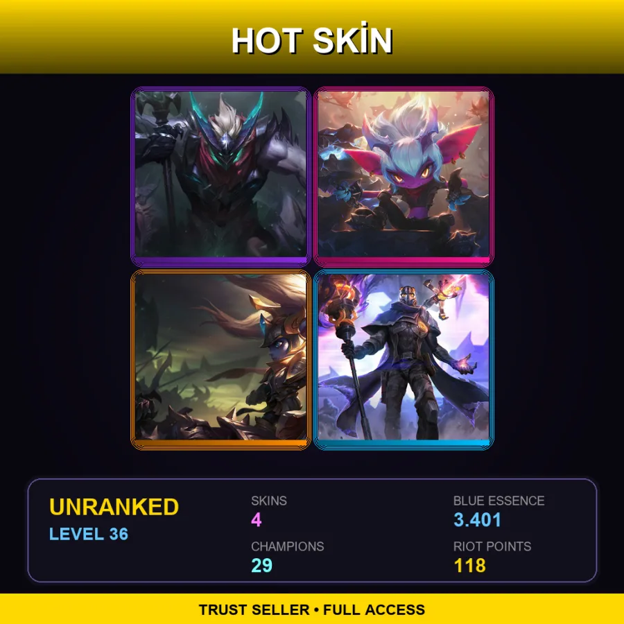 SG | Lv36 | Unranked | 4 Skin | 29 Champ — LoL account