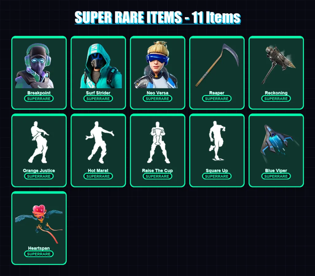 [PC/XBOX] | Breakpoint | Surf Strider | Neo Versa | Deadpool | Singularity | 168 skin | 131 pickaxe | 161 emote | 119 glider | Lv1795
