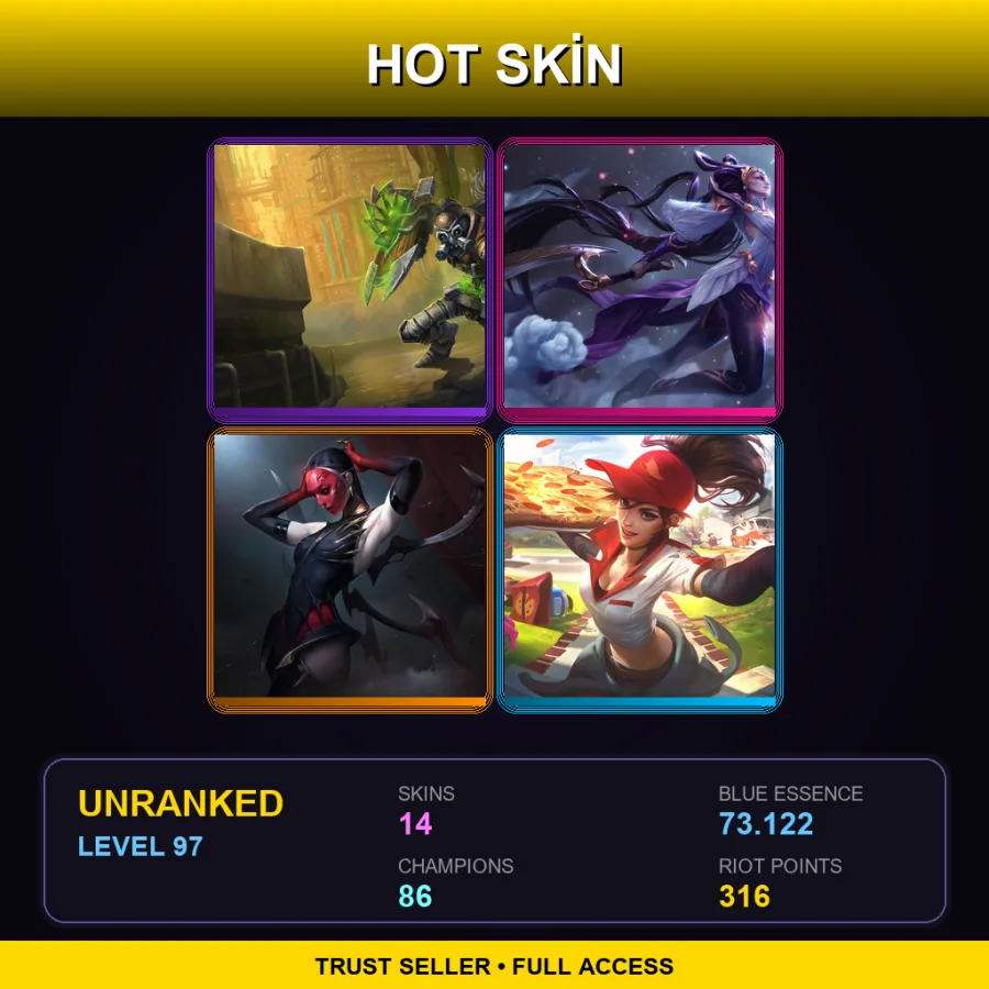 EUW | Lv97 | Unranked | 14 Skin | 86 Champ