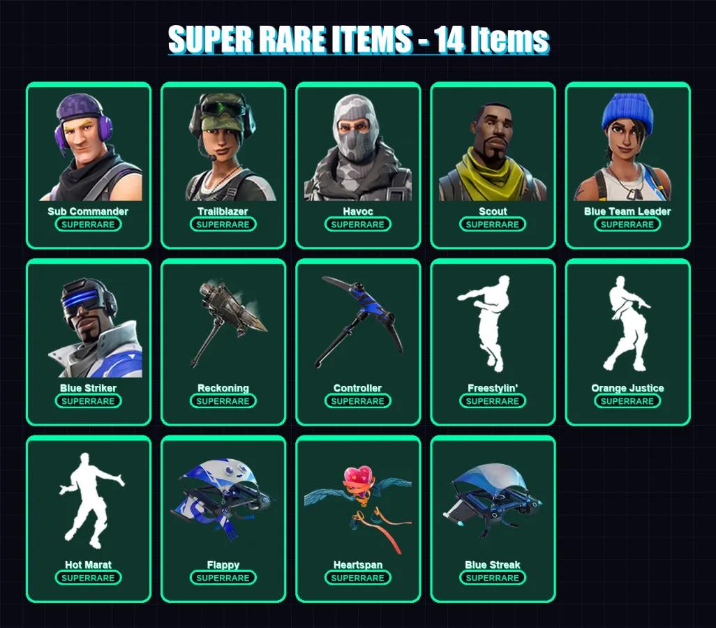 [PC/XBOX] | Sub Commander | Trailblazer | Havoc | Scout | Blue Team Leader | 41 skin | 60 pickaxe | 61 emote | 69 glider | Lv1270