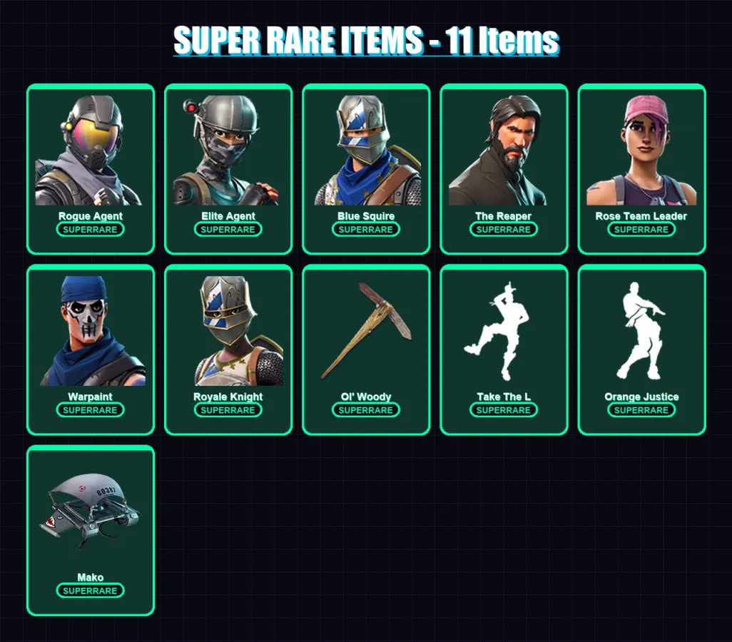 [PS4/PS5/XBOX/PC] | Rogue Agent | Elite Agent | Blue Squire | The Reaper | Rose Team Leader | 60 skin | 43 pickaxe | 71 emote | 46 glider | Lv611