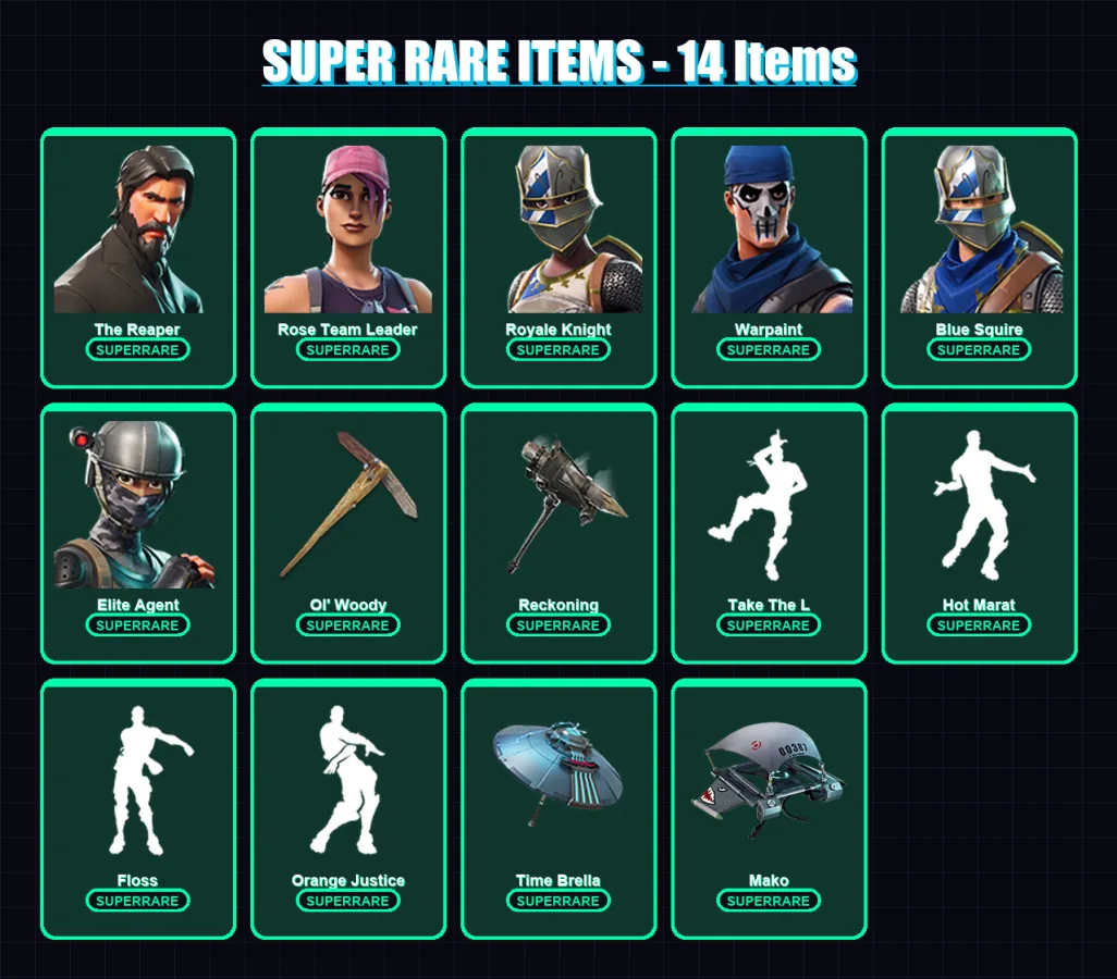 [PC/PSN] | The Reaper | Rose Team Leader | Royale Knight | Warpaint | Blue Squire | 66 skin | 63 pickaxe | 73 emote | 78 glider | Lv830