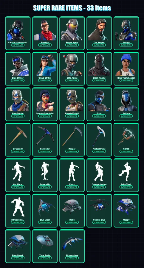 [PS4/PS5/XBOX/PC] | Carbon Commando | Prodigy | Rogue Agent | The Reaper | Trilogy | 108 skin | 101 pickaxe | 119 emote | 89 glider | Lv1449 — Fortnite account