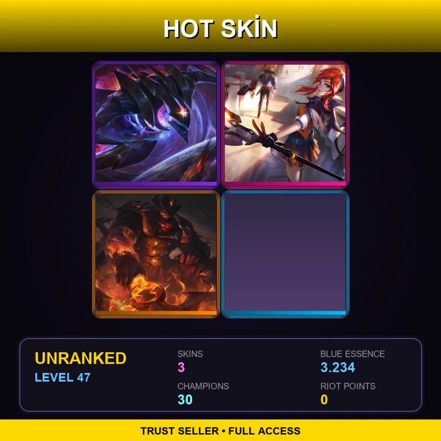 LAN | Dark Star Kha'Zix | Battle Academia Lux | High Noon Darius | 3 Skin | 30 Champ | Lv47