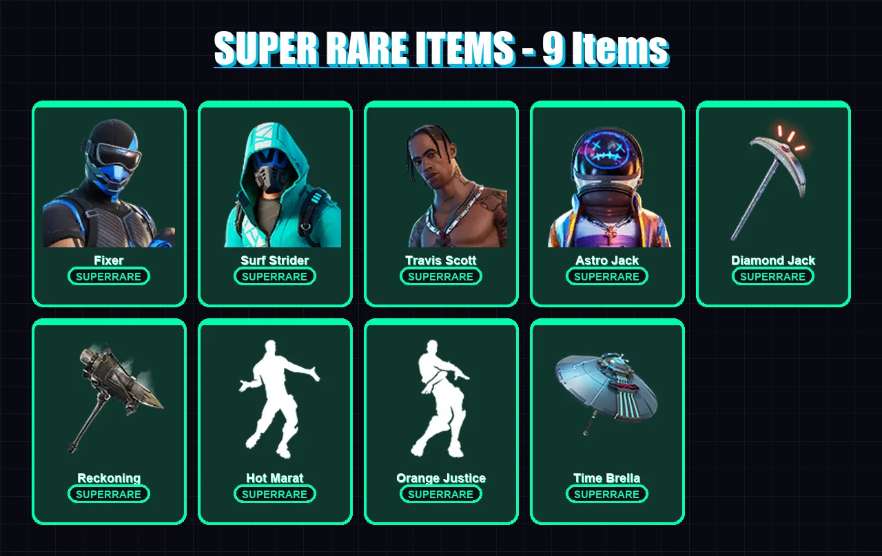 [PC/XBOX] | Fixer | Surf Strider | Travis Scott | Astro Jack | Galaxia | 118 skin | 174 pickaxe | 143 emote | 144 glider | Lv3064