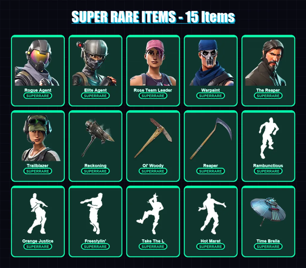 [PC/XBOX/PSN] | Rogue Agent | Elite Agent | Rose Team Leader | Warpaint | The Reaper | 113 skin | 114 pickaxe | 159 emote | 110 glider | Lv1602 — Fortnite account