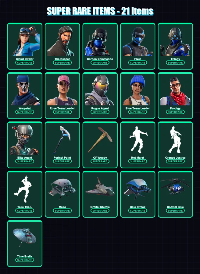[PC/XBOX] | Cloud Striker | The Reaper | Carbon Commando | Fixer | Trilogy | 126 skin | 175 pickaxe | 150 emote | 155 glider | Lv1968