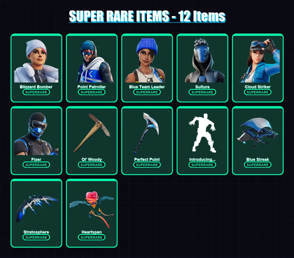 [PC/XBOX] | Blizzard Bomber | Point Patroller | Blue Team Leader | Sultura | Cloud Striker | 87 skin | 116 pickaxe | 88 emote | 100 glider | Lv1504