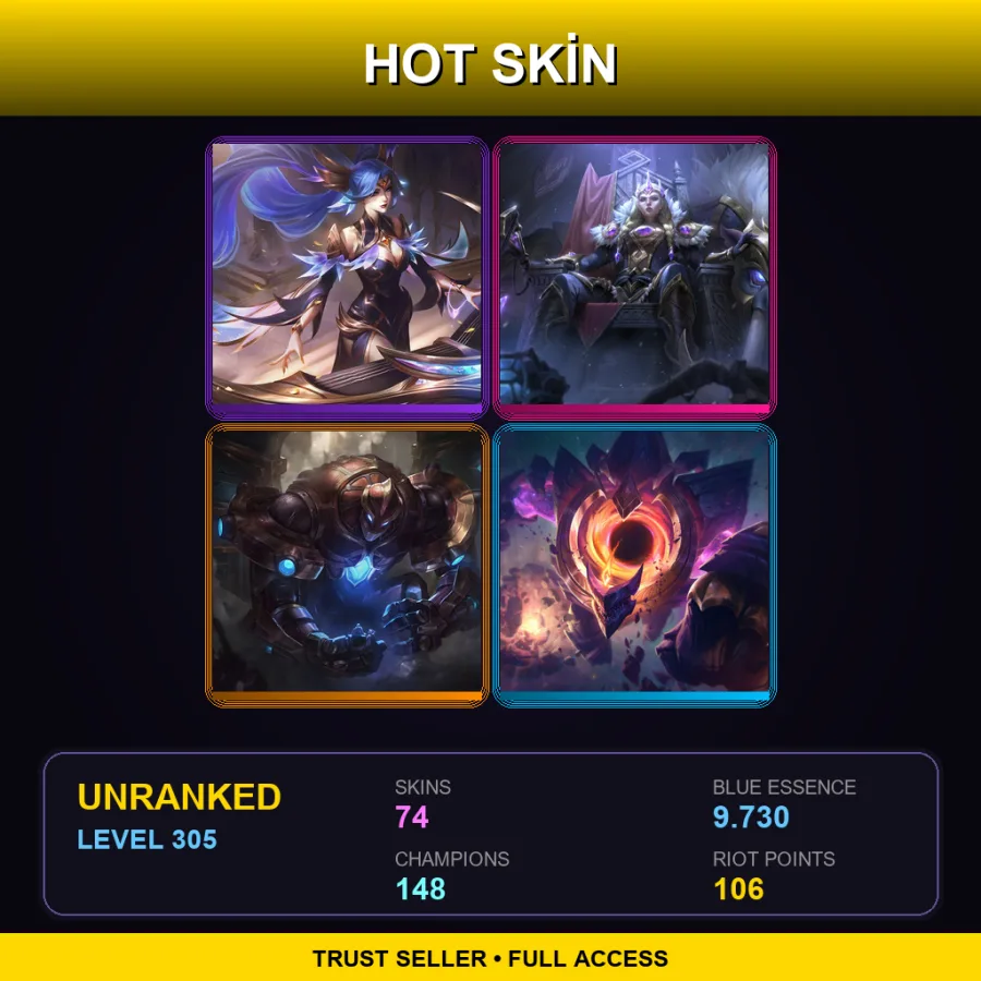 EUW | Lv305 | Unranked | 74 Skin | 148 Champ