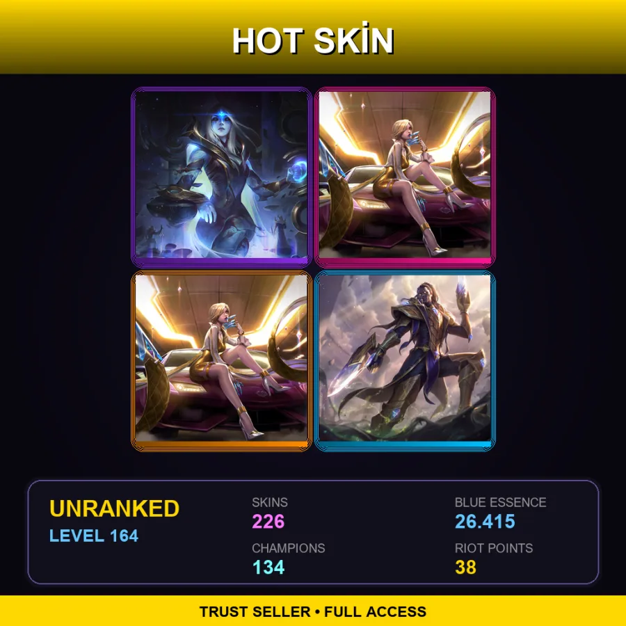BR | Lv164 | Unranked | 226 Skin | 134 Champ — LoL account