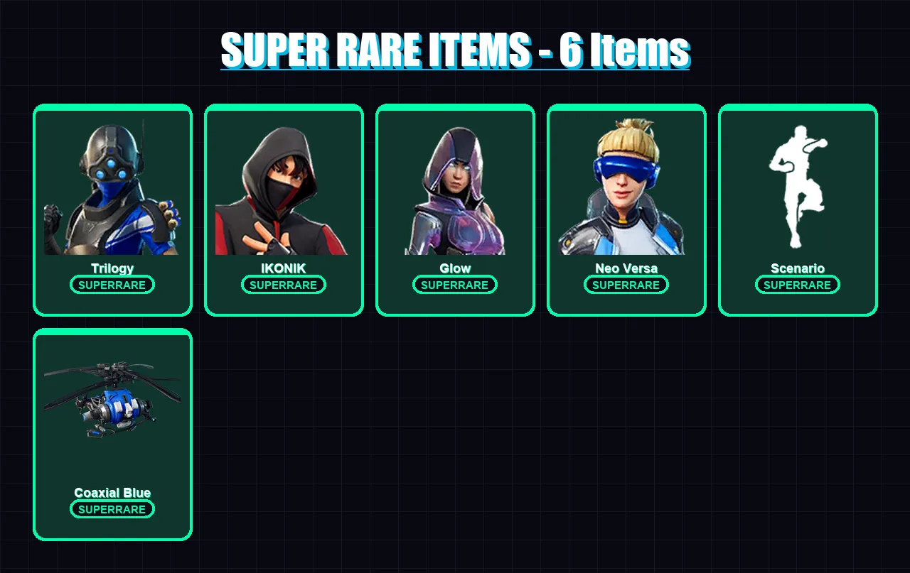[PC/XBOX/PSN] | Trilogy | IKONIK | Glow | Neo Versa | Raz | 37 skin | 41 pickaxe | 46 emote | 44 glider | Lv630