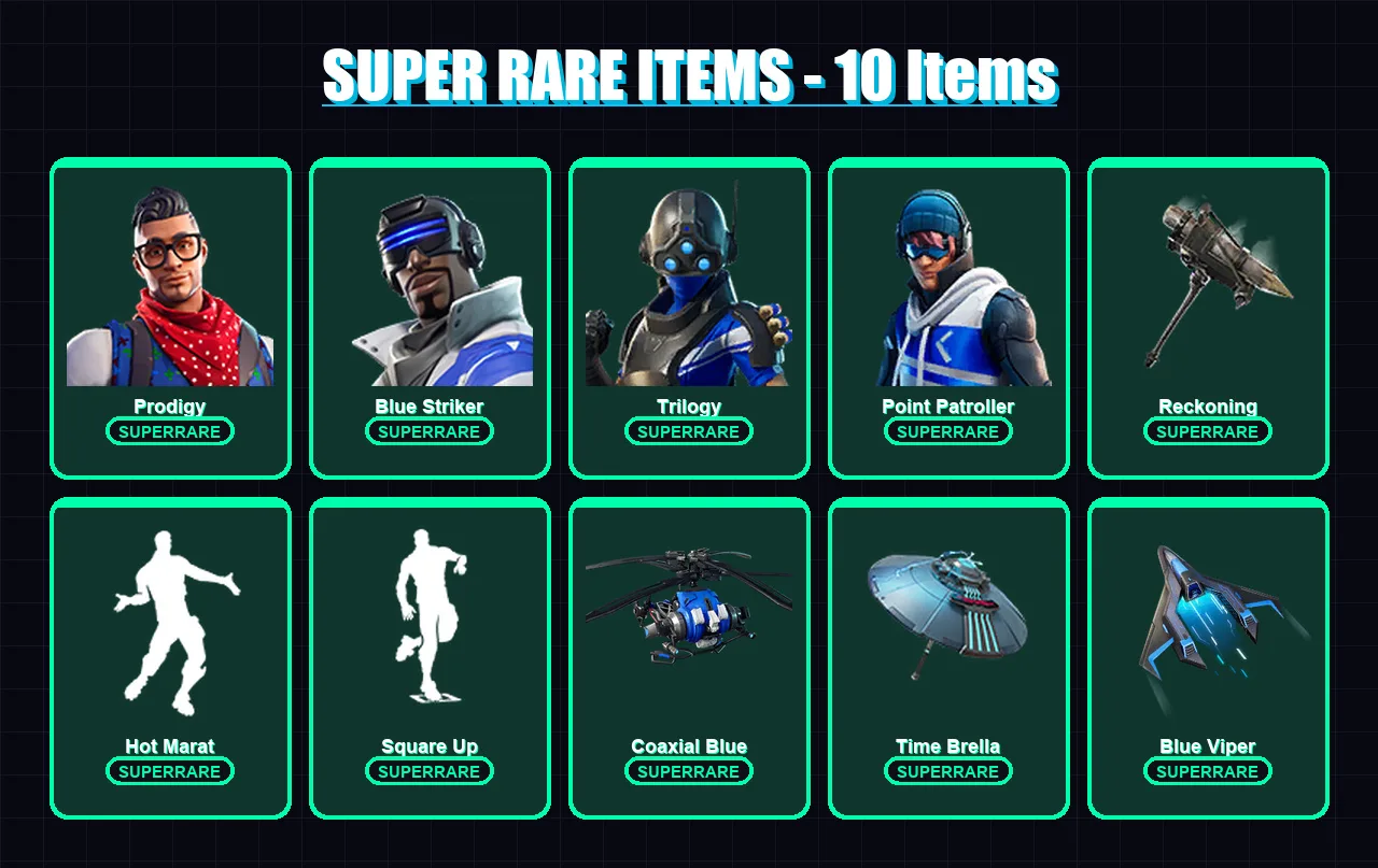 [PC/XBOX/PSN] | Prodigy | Blue Striker | Trilogy | Point Patroller | The Scientist | 53 skin | 52 pickaxe | 61 emote | 69 glider | Lv1005