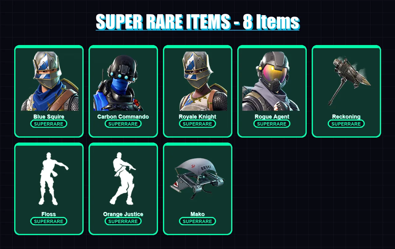 [PC/XBOX/PSN] | Blue Squire | Carbon Commando | Royale Knight | Rogue Agent | Calamity | 47 skin | 28 pickaxe | 69 emote | 38 glider | Lv608 — Fortnite account