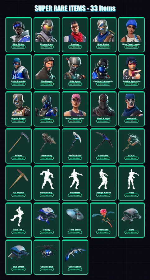 [PS4/PS5/PC] | Blue Striker | Rogue Agent | Prodigy | Blue Squire | Blue Team Leader | 134 skin | 109 pickaxe | 122 emote | 116 glider | Lv1603