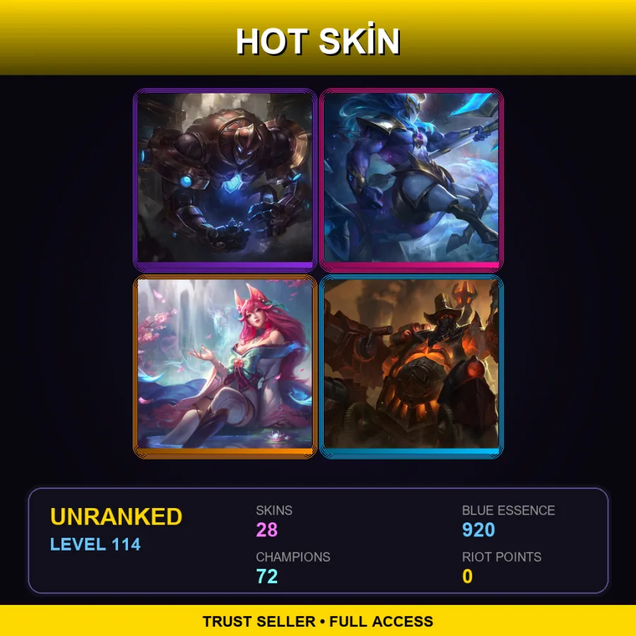 JP | Lv114 | Unranked | 28 Skin | 72 Champ — LoL account
