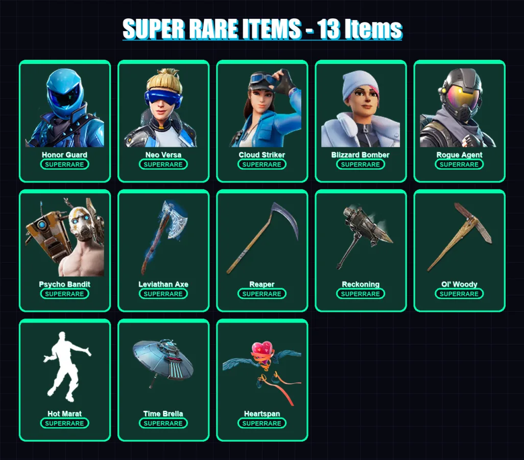 [PC/XBOX/PSN] | Honor Guard | Neo Versa | Cloud Striker | Blizzard Bomber | Rogue Agent | 353 skin | 309 pickaxe | 203 emote | 212 glider | Lv3333 — Fortnite account