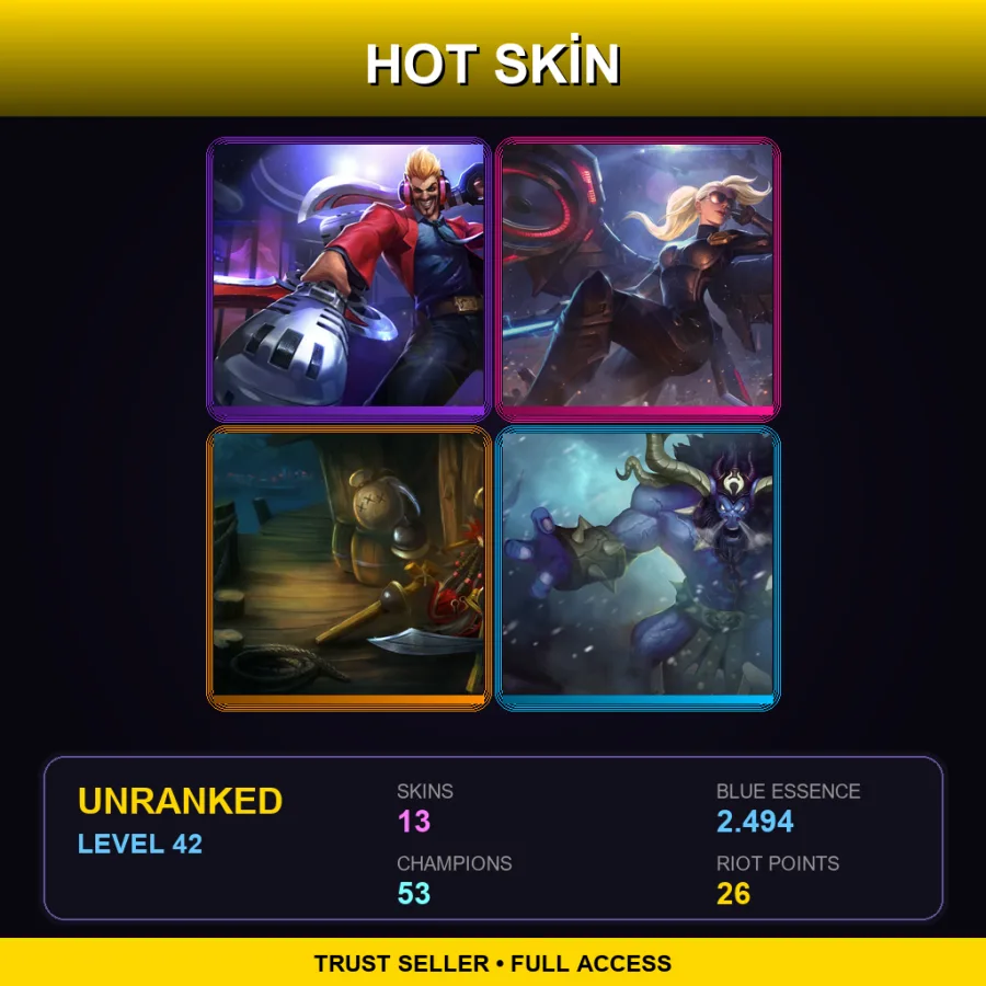 NA | Lv42 | Unranked | 13 Skin | 53 Champ — Fiddle Me Timbers
