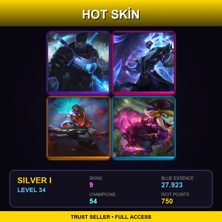 EUW | Pulsefire Shen | Pulsefire Thresh | PROJECT: Akali | Bewitching Tristana | 9 Skin | 54 Champ | Silver I | Lv34