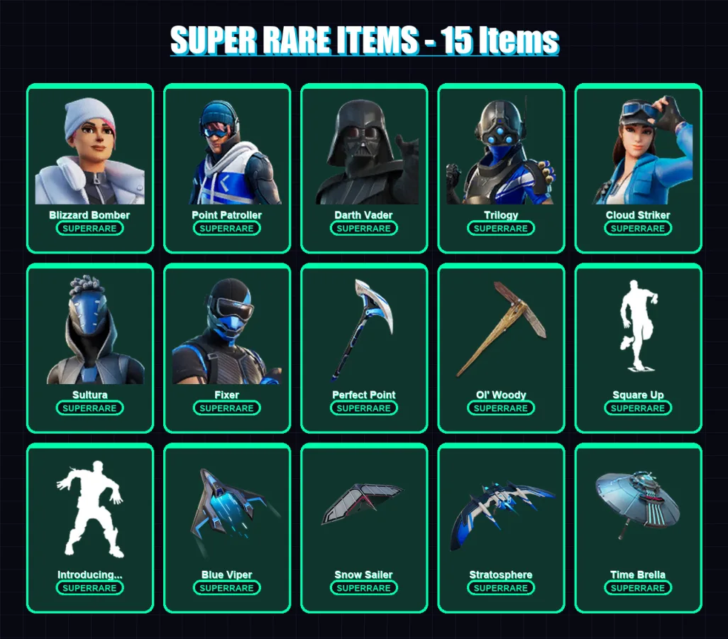 [PC] | Blizzard Bomber | Point Patroller | Darth Vader | Trilogy | Cloud Striker | 149 skin | 177 pickaxe | 145 emote | 121 glider | Lv1629