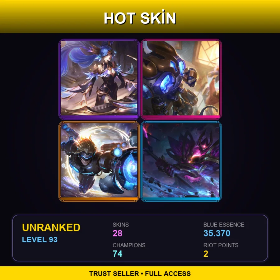 SG | Lv93 | Unranked | 28 Skin | 74 Champ — LoL account
