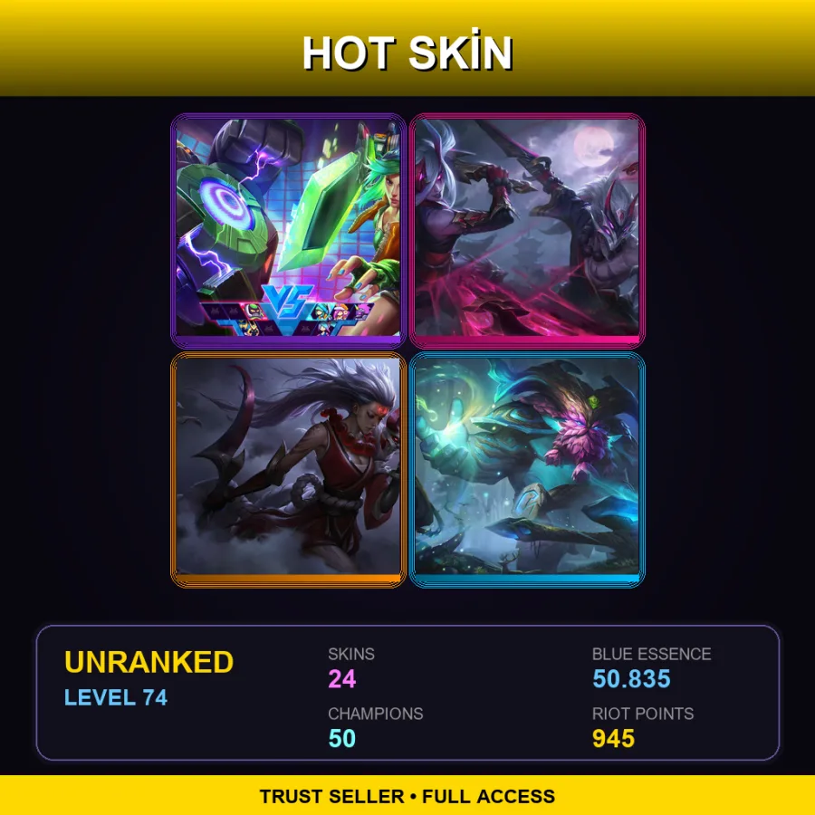 EUW | Lv74 | Unranked | 24 Skin | 50 Champ — LoL account