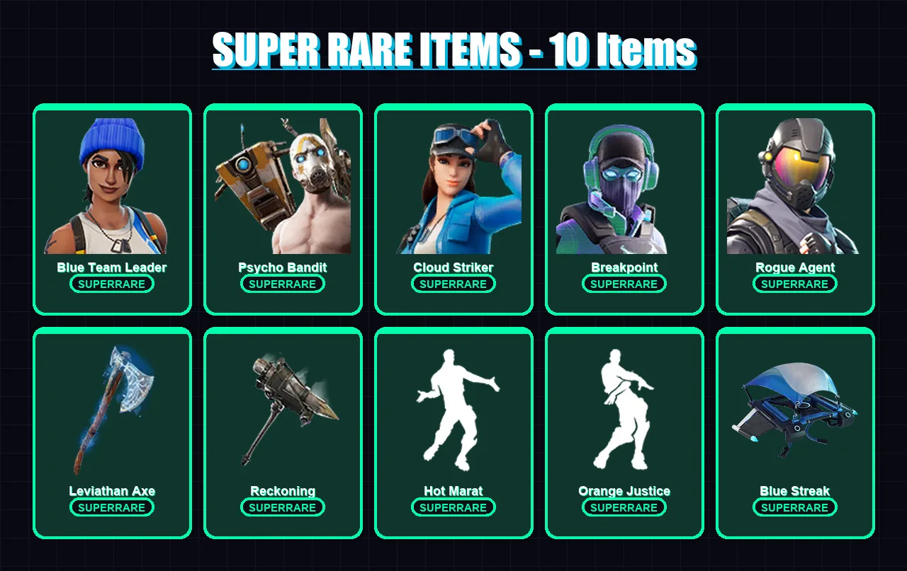[PC] | Blue Team Leader | Psycho Bandit | Cloud Striker | Breakpoint | Rogue Agent | 95 skin | 83 pickaxe | 98 emote | 74 glider | Lv1796