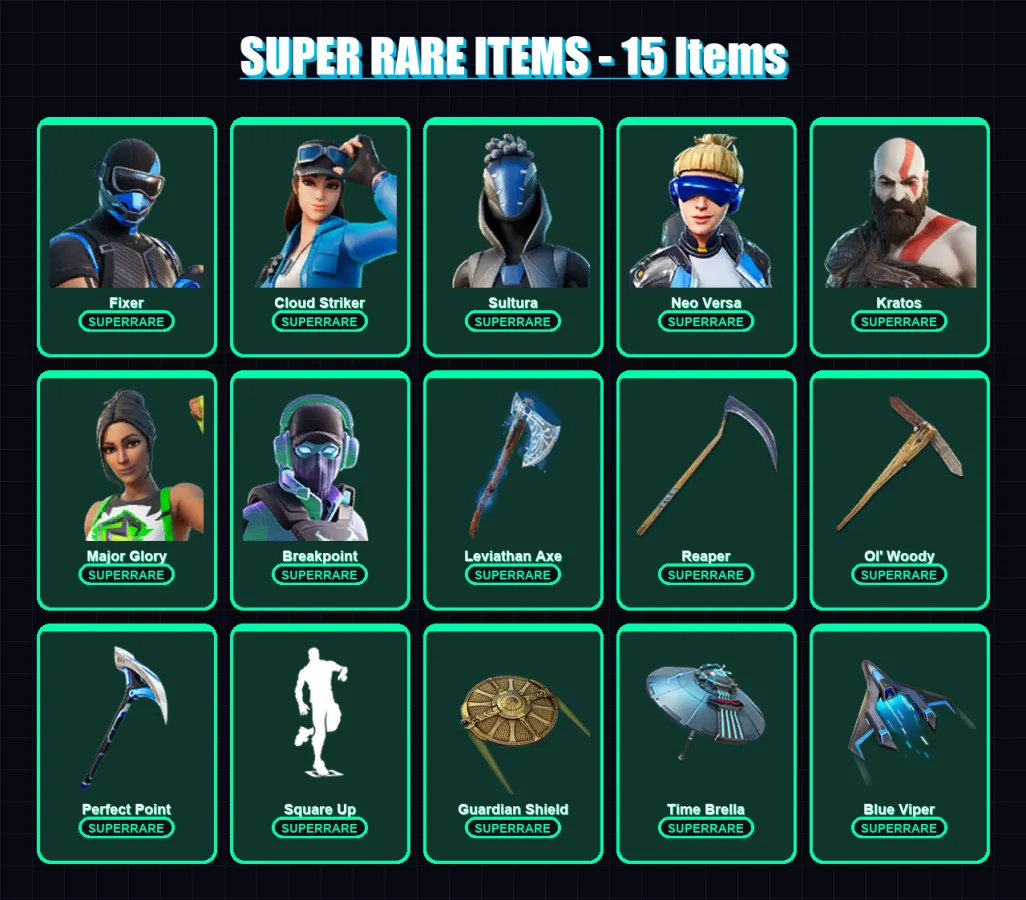 [PC/XBOX] | Fixer | Cloud Striker | Sultura | Neo Versa | Kratos | 286 skin | 291 pickaxe | 197 emote | 185 glider | Lv2962