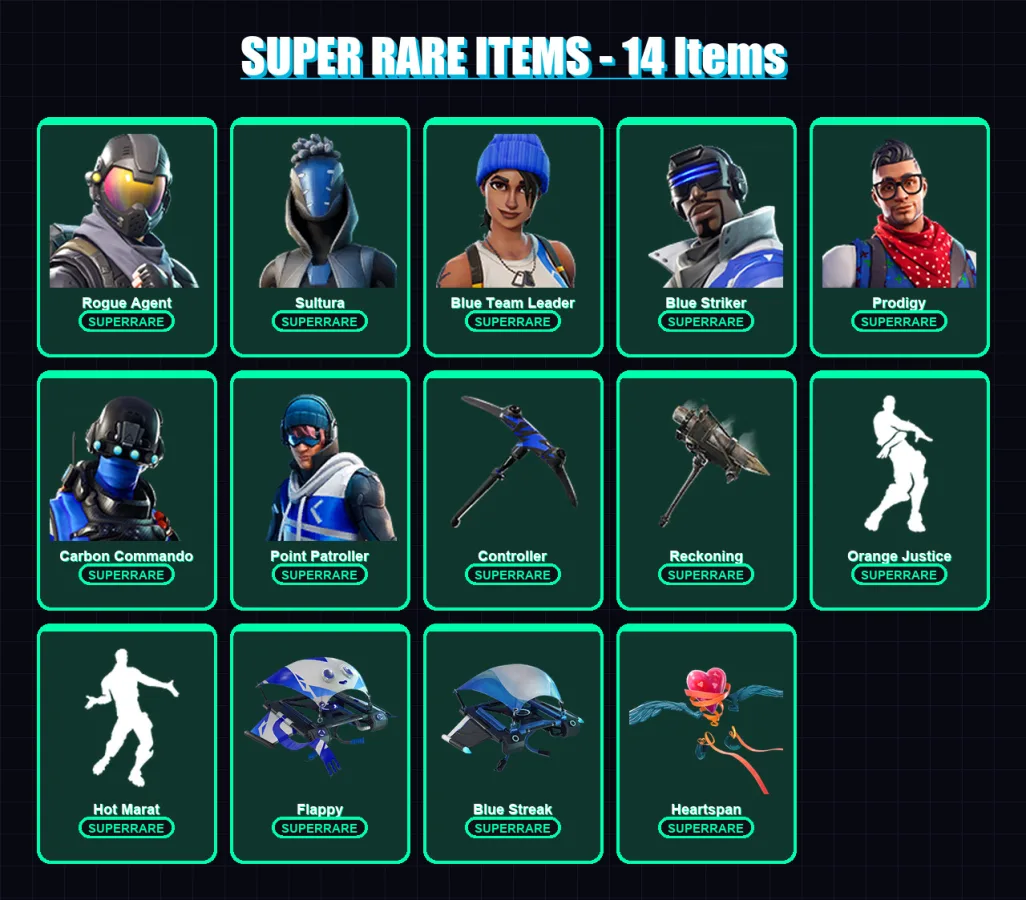 [PS4/PS5/XBOX/PC] | Rogue Agent | Sultura | Blue Team Leader | Blue Striker | Prodigy | 61 skin | 52 pickaxe | 65 emote | 55 glider | Lv852 — Fortnite account