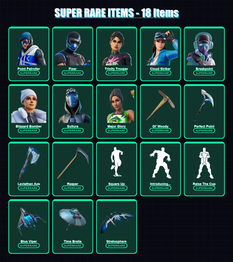 [PS4/PS5/XBOX/PC] | Point Patroller | Fixer | Trinity Trooper | Cloud Striker | Breakpoint | 193 skin | 237 pickaxe | 116 emote | 154 glider | Lv216