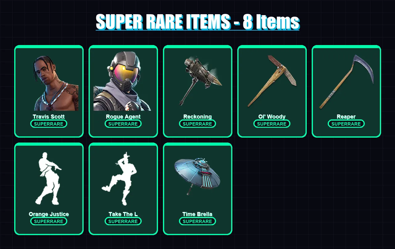 [PC/PSN] | Travis Scott | Rogue Agent | Blackheart | Gear Specialist Maya | Dark Voyager | 107 skin | 118 pickaxe | 124 emote | 112 glider | Lv1396