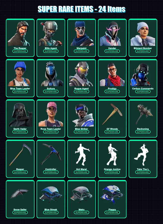 [PC] | The Reaper | Elite Agent | Warpaint | Xander | Blizzard Bomber | 169 skin | 147 pickaxe | 116 emote | 136 glider | Lv2049 — Fortnite account