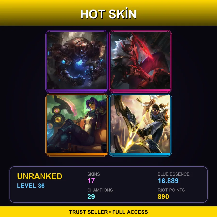 EUW | Lv36 | Unranked | 17 Skin | 29 Champ — LoL account