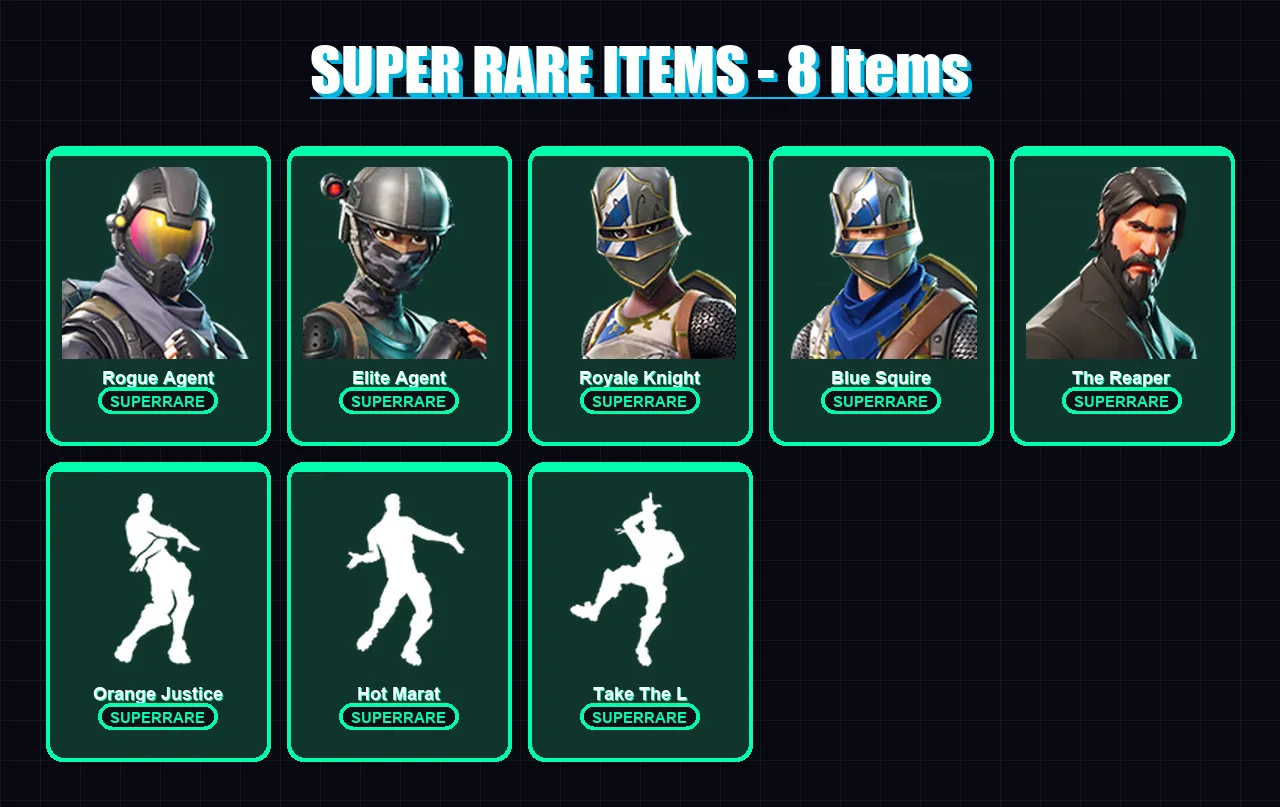 [PS4/PS5/XBOX/PC] | Rogue Agent | Elite Agent | Royale Knight | Blue Squire | The Reaper | 41 skin | 39 pickaxe | 45 emote | 43 glider | Lv725