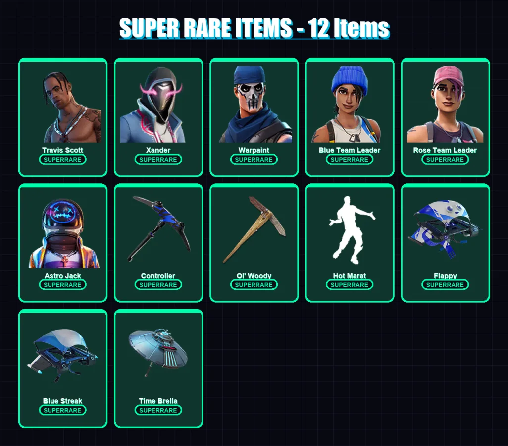 [PS4/PS5/XBOX/PC] | Travis Scott | Xander | Warpaint | Blue Team Leader | Rose Team Leader | 200 skin | 233 pickaxe | 183 emote | 197 glider | Lv250
