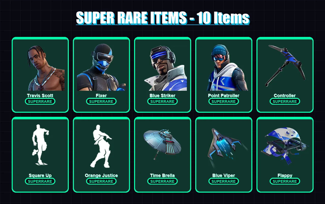 [PS4/PS5/XBOX/PC] | Travis Scott | Fixer | Blue Striker | Point Patroller | Sentinel | 88 skin | 111 pickaxe | 101 emote | 111 glider | Lv1484