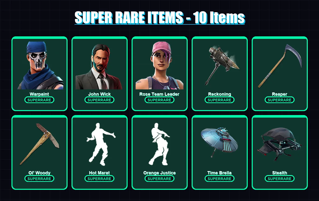 [PC/XBOX/PSN] | Warpaint | John Wick | Rose Team Leader | Fade | The Prisoner | 168 skin | 192 pickaxe | 192 emote | 167 glider | Lv2361