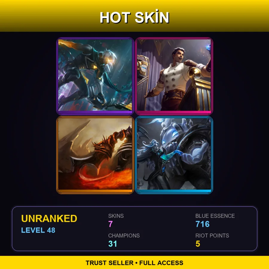 EUW | Lv48 | Unranked | 7 Skin | 31 Champ — LoL account