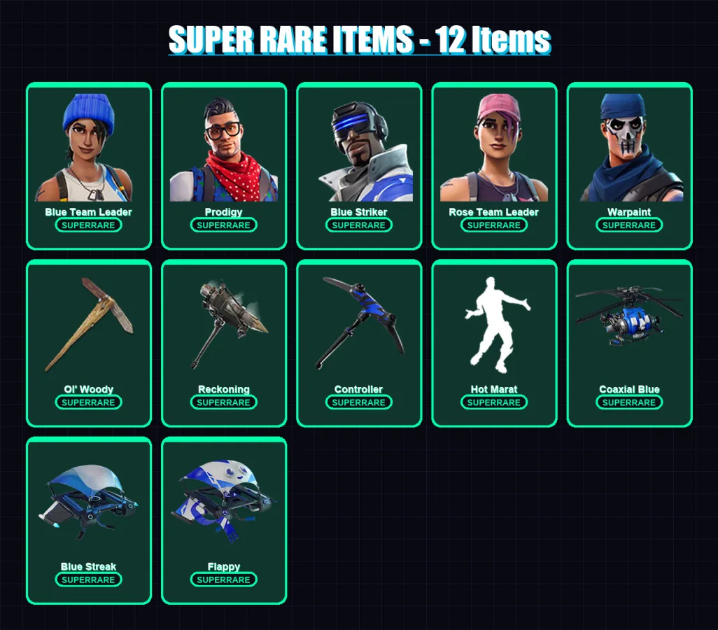 [PS4/PS5/XBOX/PC] | Blue Team Leader | Prodigy | Blue Striker | Rose Team Leader | Warpaint | 29 skin | 17 pickaxe | 29 emote | 21 glider | Lv176