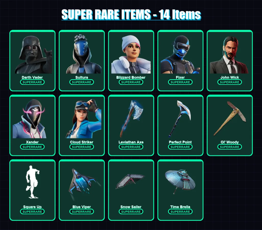 [PS4/PS5/PC] | Darth Vader | Sultura | Blizzard Bomber | Fixer | John Wick | 182 skin | 203 pickaxe | 133 emote | 168 glider | Lv2601